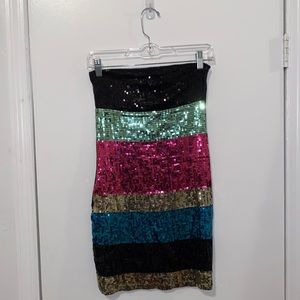 Vintage Bershka 2000s Sequin Strapless Mini Dress, Size M